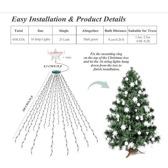 Tree Lights with Star Toppers, 410 LED,8 Modes & Memory, 6.6FT, Remote&Time - Picture 5 of 5